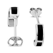 Black Onyx Stud Silver Earrings - e354